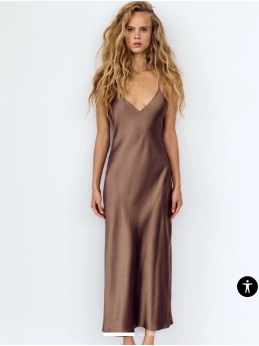 Zara Brown Satin Slip Dress